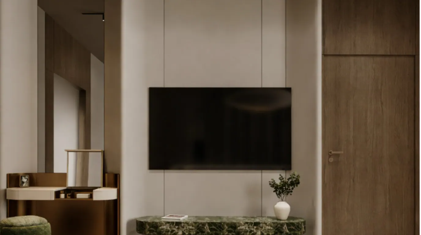 AABHA media wall with minimal built-in storage