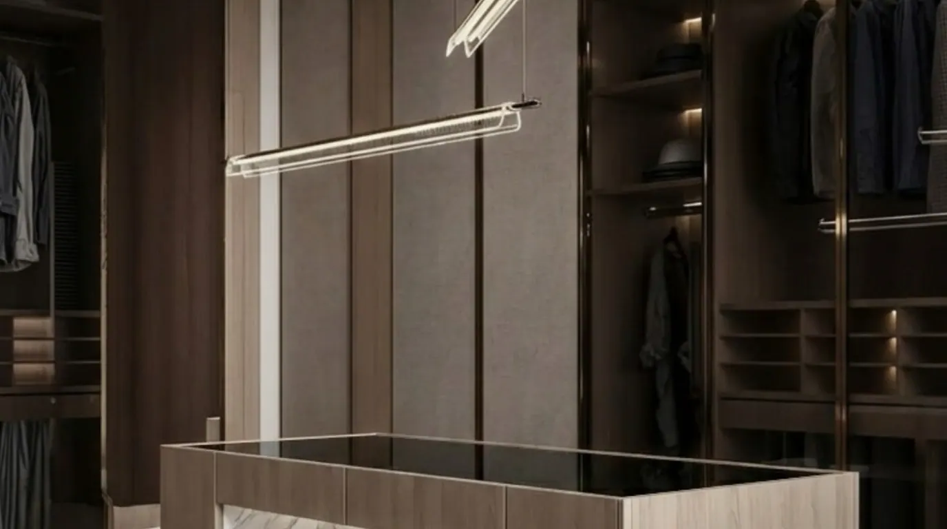 AABHA dining area with linear pendant lighting